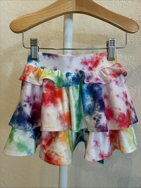 Terez Girls Tie-Dye Ruffle Skirt - Rainbow on White